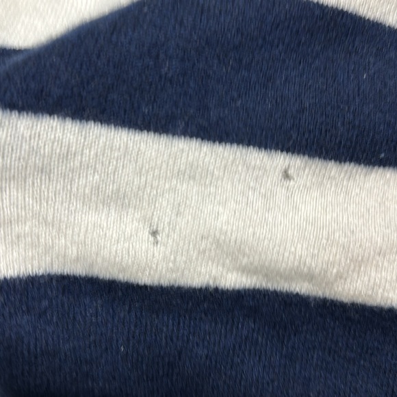 100% cashmere boat neck navy blue and white distressed striped sweater - Picture 4 of 8